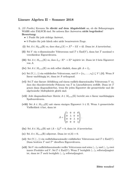 Lineare Algebra Ii Sie M Ussen Ihre Antworten Nicht Begr Unden