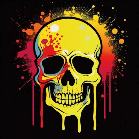 Premium Photo Brightly Colored Skull With Splattered Paint On Black