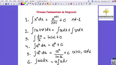 Formulas Basicas De Integracion