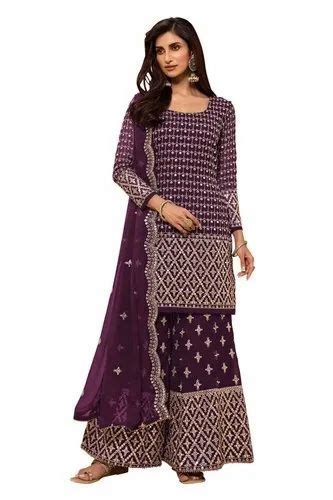 Multy Heavy Faux Georgette With Embroidery Work Palazzo Suits At Rs