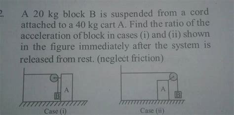 A 20 Kg Block B Is Suspended From A Cord Attached To A 40 Kg Cart A Find