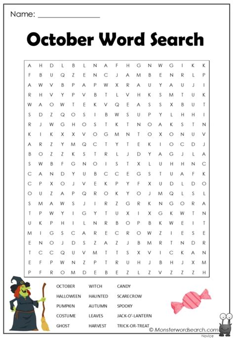 October Word Search Monster Word Search