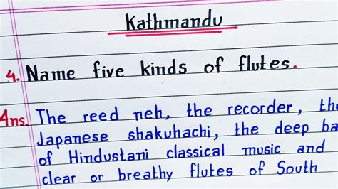 Name Five Kinds Of Flutes Kathmandu Class 9 English Chapter 10 Ncert Question And