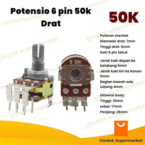 Jual Potensio Pin K Drat Stereo Kaki Panjang Tekuk K