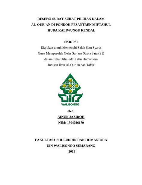 Pdf Resepsi Surat Surat Pilihan Dalam Al Quran Di Pondok Eprints