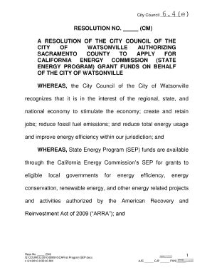 Fillable Online Cityofwatsonville E City Council Resolution No