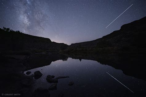 Starry night, satellite, Rio Grande Gorge, Pilar, New Mexico.