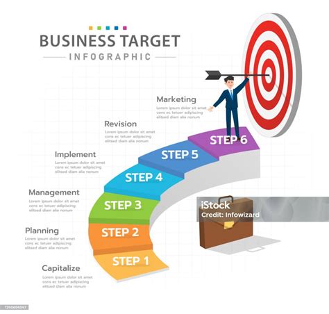 Infographic 6 Steps Modern Target Diagram With Staircase Stock