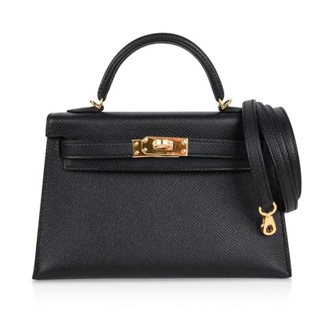 Hermes Mini Kelly Sellier Bag In Black Epsom Leather With Gold