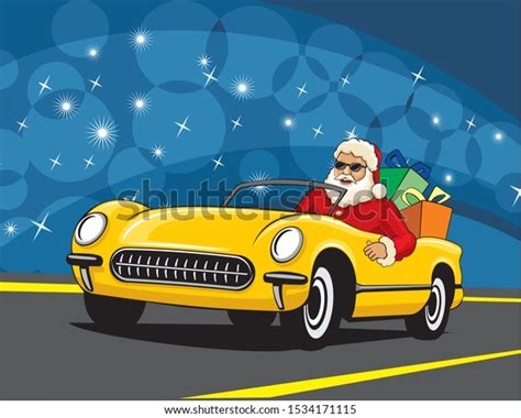 Cartoon Illustration Santa Claus Driving Sport Stock Vector Royalty