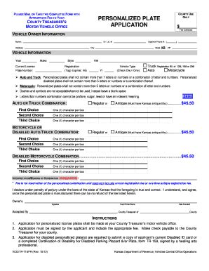 Fillable Online Ksrevenue Non Standard Number Plates Rego Act