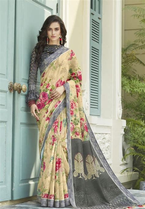 Fabzone Chiffon Designer Printed Saree Length M With Blouse