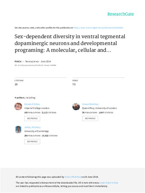 Pdf Sex Dependent Diversity In Ventral Tegmental Dopaminergic Neurons