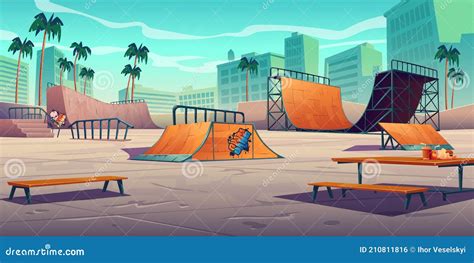 Parque De Skate Rampas Na Cidade Tropical Ilustração do Vetor