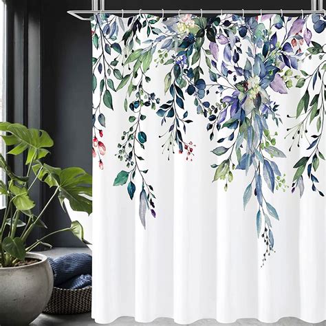 Extra Long Shower Curtain X Green Eucalyptus Leaves Shower