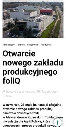 Maj 2024 Otwarcie nowego zakładu produkcyjnego foliQ Agrii