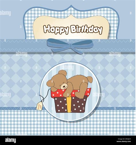 birthday greeting card with teddy bear and big gift box Stock Vector Image & Art - Alamy