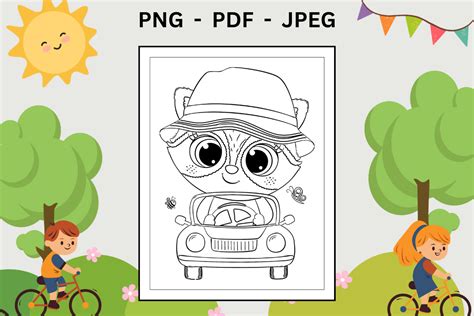 Funny Raccoon Driving Car Coloring Page Graphic By Kingdom Of Arts