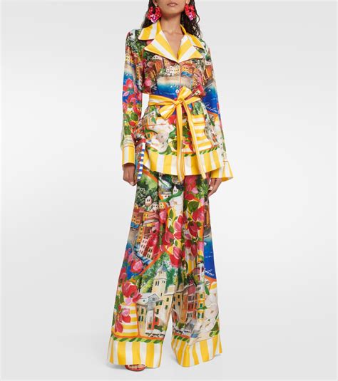 Portofino High Rise Silk Twill Wide Leg Pants In Multicoloured Dolce