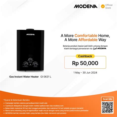 Jual MODENA Tankless Gas Instant GI 0631 L Shopee Indonesia