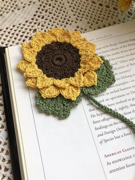 Crochet Bookmark Sunflower Bookmark Crochet Flower Bookmark Bookmark