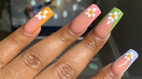 Colorful Spring Polygel Set W Frenchies Flowers Polygel Nail