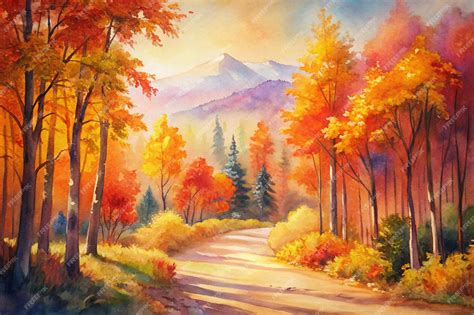 Premium Photo | Autumn scenery landscape painting background in the forest