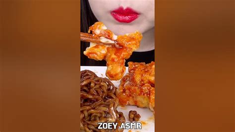 Asmr Black Bean Noodles Spicy Fried Chicken 처갓집 슈프림양념치킨 짜파게티 먹방 Mukbang