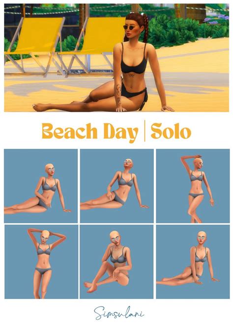 267 Pose Pack Beach Day Solo Free 10 August Simsulani In 2023