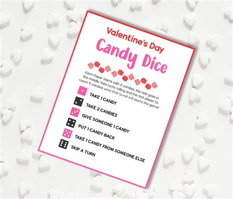 Valentines Day Candy Dice Game Candy Dice Printable Etsy