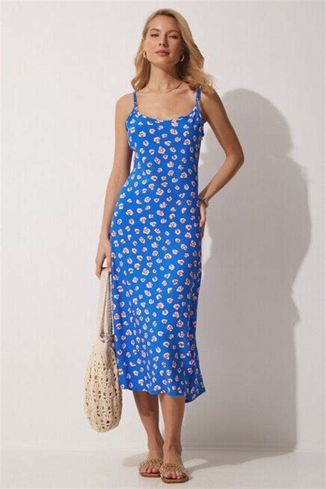 Flower Printed Blue Cotton Summer Dress Floral Casual Loose Robes