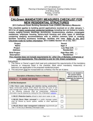 Fillable Online Ci Berkeley Ca CALGreen MANDATORY MEASURES CHECKLIST