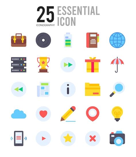 Essential Flat Icon Pack Vektorillustration Premium Vektor