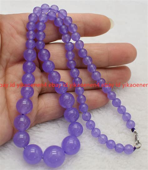 Beautiful Natural 6 14mm Lavender Jade Gemstone Round Beads Necklace