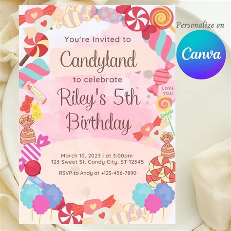 Invitation Candyland Birthday Party Candyland Decor Party Invititation