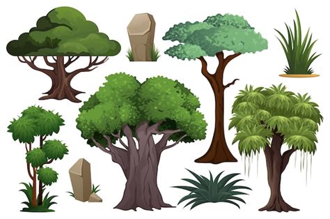 Premium Vector | Jungle trees set this illustration is a set of jungle trees designed in a flat ...