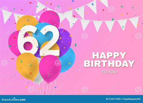 Happy 62th Birthday With Gold Balloons Greeting Card Background Vector