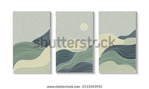 Japanese Wave Line Art Landscape Background Stock Vector Royalty Free