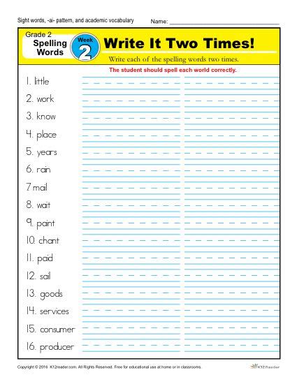 Spelling 2nd Grade Correct Spelling Printable Second Grade 2