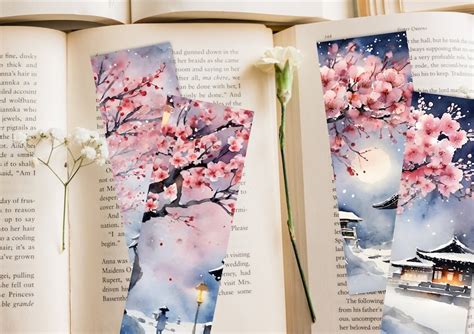 Watercolor Printable Bookmarks Cherry Blossom Japanese Edo Culture