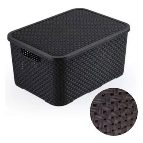 Caixa Organizadora Rattan Preto 40 Litros C Tampa 25603 Arqplast