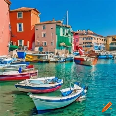 Maisons colorées dans petit port de pêche en méditerranée on Craiyon