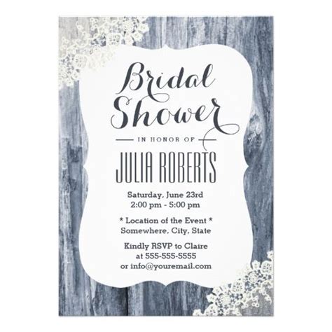 Classy Blue Driftwood Laced Bridal Shower Custom Invitations Bridal