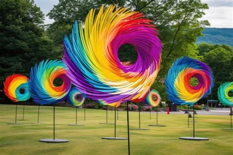 Premium Ai Image Colorful Spinning Wind Sculpture In A Park Created