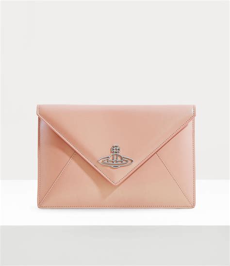 Vivienne Westwood Pearlised Leather Thin Line Orb Envelope Clutch In