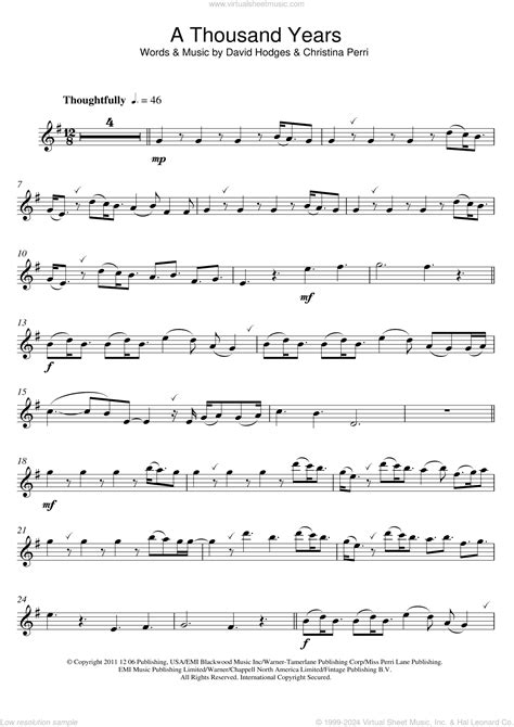 Perri A Thousand Years Sheet Music For Alto Saxophone Solo