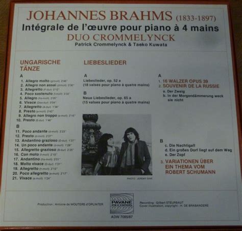 DUO CROMMELYNCK BRAHMS Complete Original Works For Piano Duet