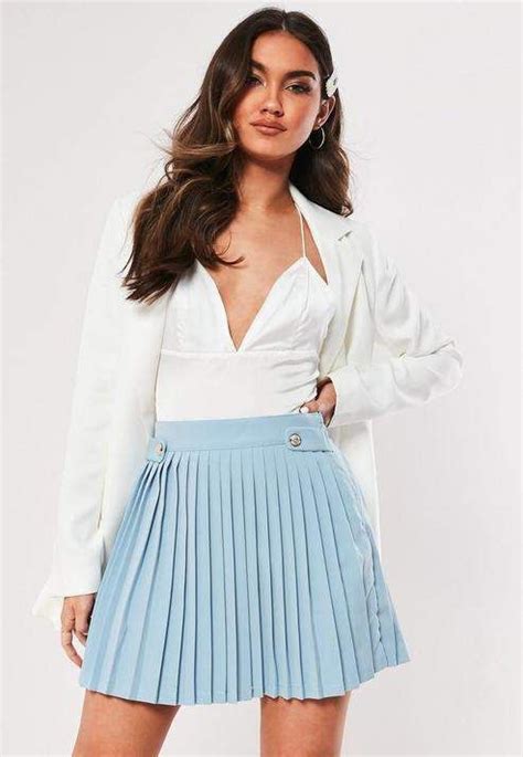 Missguided Blue Military Button Pleated Mini Skirt Mini Skirts