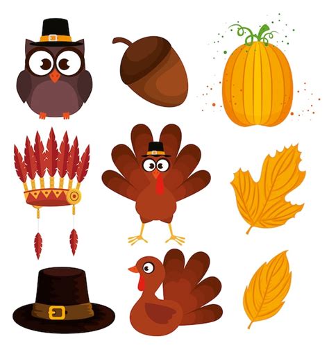 Free Vector Happy Thanks Giving Icon Set