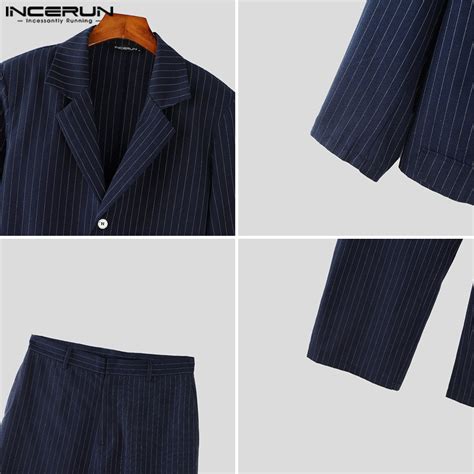 Incerun Masculino Vintage Manga Longa Moda Listrado Blazer Gola Ternos